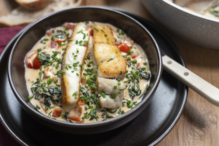 Tőkehal krémsajtos spenóttal