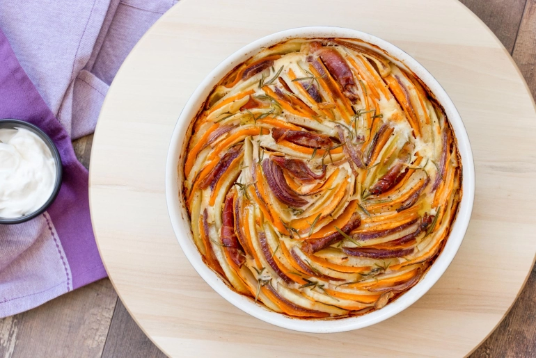 Sütőtökös krumplis gratin