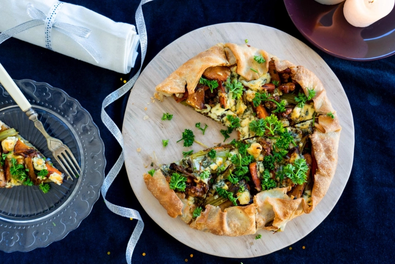 Diós-zöldséges tatin kéksajttal