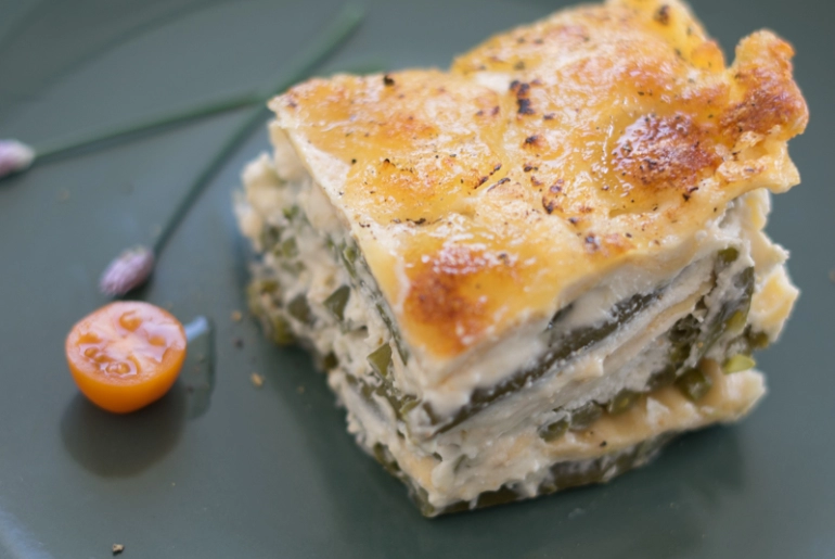 Ricottás rakott zöldbabos lasagne