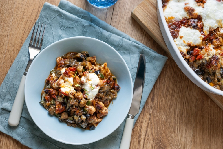 Csőben sült padlizsános csirke