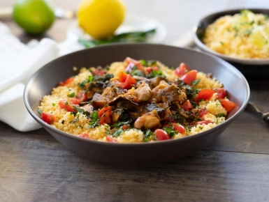 Padlizsános csirkepörkölt kuszkusszal